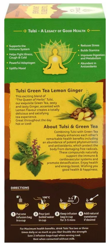 Organic India Tulsi Green Tea Bag Lemon Ginger
