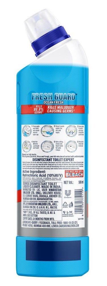 Domex Fresh Guard Ocean Fresh Disinfectant Toilet Cleaner Liquid for 100 Flushes