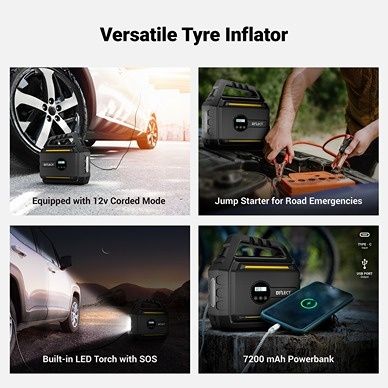 Dylect Turbo Port 720 Tyre Inflator with Jump Starter | 148V | 7200mAh | 150PSI | Power Bank