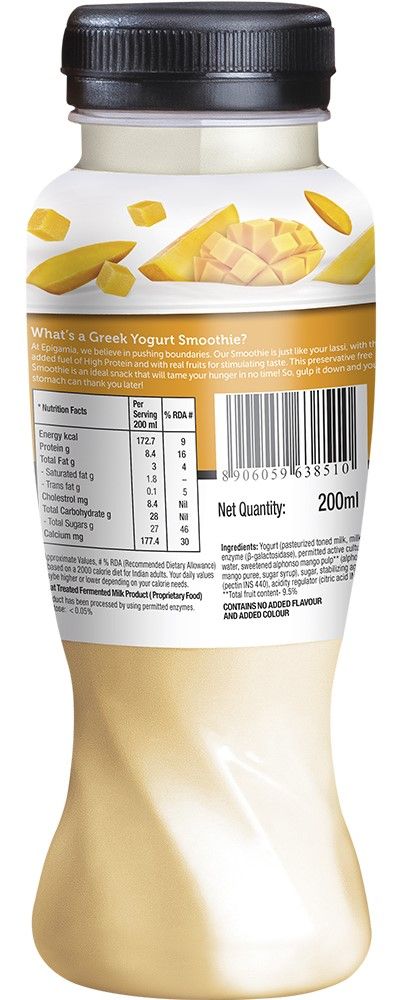 Epigamia Greek Yogurt Smoothie - Alphonso Mango 180 ml Combo