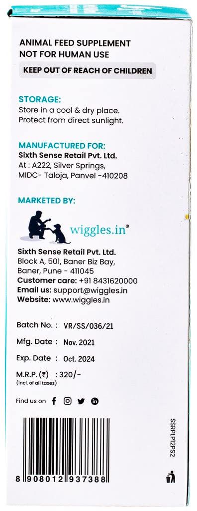 WIGGLES Pet PAWerful Calcium Phosphorus Syrup Supplement Dogs Cats, Essential Multivitamins Bone, Digestion, Skin Coat Care