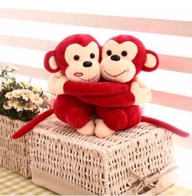 Babique Monkey's Cuddly Couple Soft Toys Plush Stuffed Teddy Bear for Kids Birthday Gift (Red)
