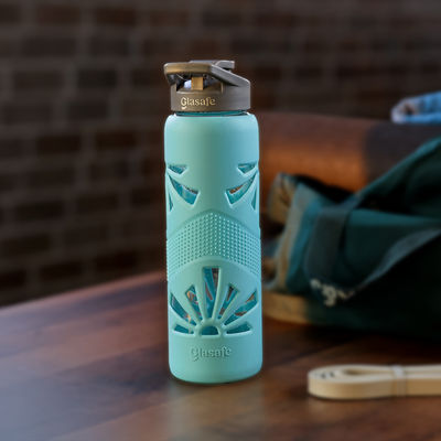 Glasafe Clear Grip Borosilicate Glass Bottle with Protective Silicone Sleeve (Mellow Mist) 750ml