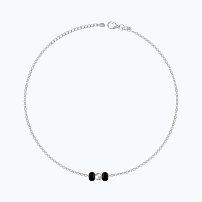 Giva Silver Minimal Black Beads Anklet