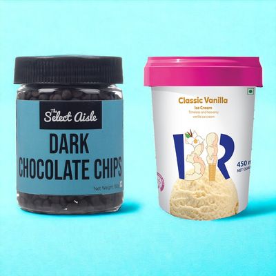 The Select Aisle Dark Chocolate Chips(150gms) & Baskin Robbins Classic Vanilla Ice Cream(450ml) Combo