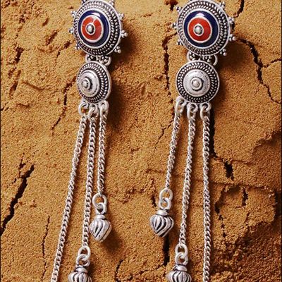 Voylla Mandala Tassels Drop Earrings