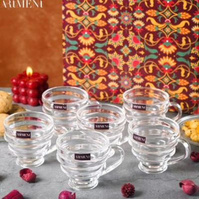The Artment Minimalist Clear Crinkled Set of 6 Teacup Set (230 ML)