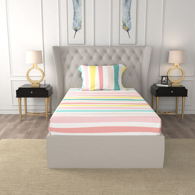 Urban Space 200 TC 100% Cotton Single Bedsheet with 1 Pillow Cover - Multi Stripes-Pastel