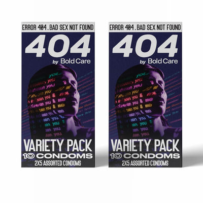 Bold Care 404 By Variety Pack Condoms - Ultra Thin, Multi-Textured, Nano Thin, Chocolate Flavour, & Strawberry Flavoured Condoms 10 pc X 2 Combo