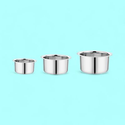 Embassy Plain Tope / Patila Set of 3, 1000/1300/1700 ml, Sizes10/11/12, Premium Stainless Steel