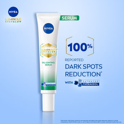 NIVEA Luminous Even Glow Oil Control Serum| Thiamidol, Salicylic, Hyaluronic Acid| Reduces Dark Spot