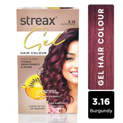 Streax Gel Hair Colour For Women, Burgundy 3.16 |No Ammonia Hair Color|100% Grey Coverage