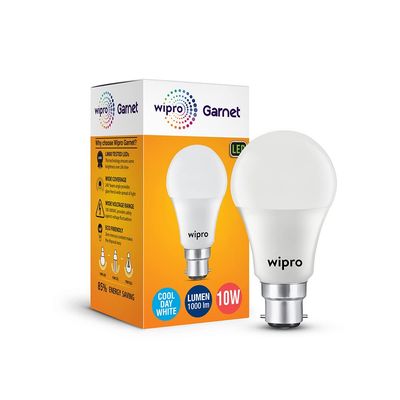 Wipro Garnet 10W LED Bulb | Cool Day White (6500K) | B22 Base