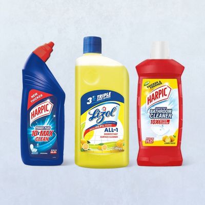 Harpic Disinfectant Toilet Cleaner Liquid Original(1l), Lizol Disinfectant Surface & Floor Cleaner Liquid Citrus(1l) & Harpic Disinfectant Bathroom Cleaner Liquid Lemon(1l) Combo