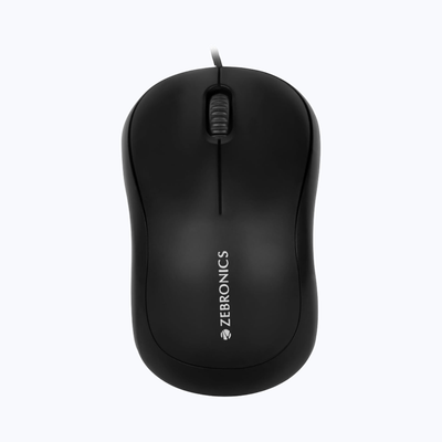 Zebronics Comfort Wired Mouse, 3-Button, 1000 DPI Optical Sensor, Plug & Play, Black