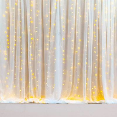 Festive/ Party Decoration Combo (2 Pcs Net Curtains, 1 Pc Led Lights, 2 Pcs Hanger, 1 Pc Ribbon)