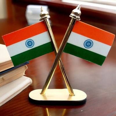 House Of Festivals Cross Design Golden Pole Tiranga Stand for Car Dashboard/Table/Home Decor