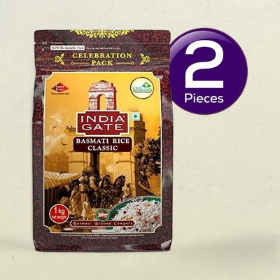 India Gate Gold Standard Classic Basmati Rice | 2 Years Aged | Extra Long Grains 1 kg Combo