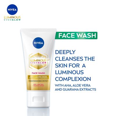 NIVEA Luminous Even Glow Face wash | Oil free formula, AHA, Aloe vera, Guarana Extract | Deep clean