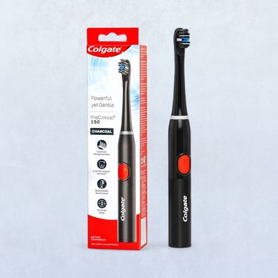 Colgate Proclinical 150 Charcoal Battery Powered Toothbrush, Electric Toothbrush With Soft Bristles And Strong Strokes