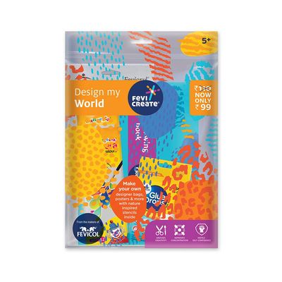 Fevicreate Design My World Kit Contains Drawing Book Stencils Rangeela Tempera Colours.