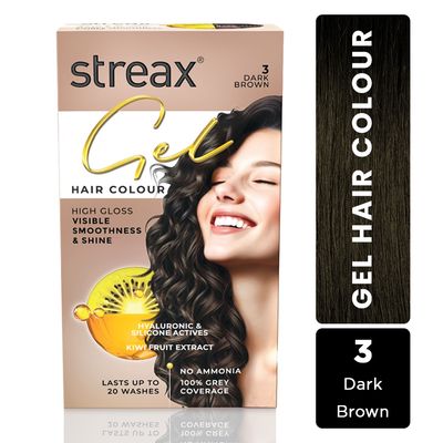 Streax Gel Hair Colour For Women, Dark Brown 3 , |No Ammonia Hair Color|100% Grey Coverage