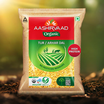 Aashirvaad Organic Toor Dal PouchChemical-free, Pesticide-free, and Preservative-free Unpolished