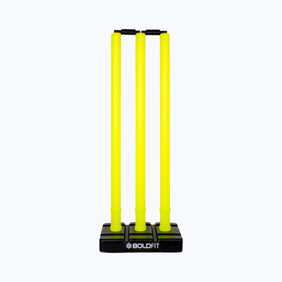Boldfit Cricket Stumps With Stand & Bails Plastic Wickets - Fluorescent Green