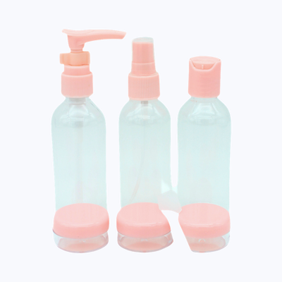 Plastic Multipurpose Cosmetic Travel Pouch Kit with 3 Empty Refillable Bottles and 3 Jars