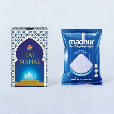 Tea & Sugar Value Pack - Taj Mahal Rich & Flavourful Tea (500g) + Madhur Sugar/Sakkare 1kg