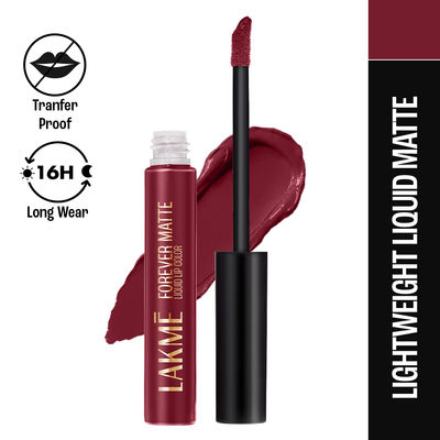 Lakme Forever Matte Liquid Lip, 16hr Lipstick, Lightweight & transferproof - Red Sangria