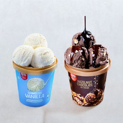 Kwality Wall'S Shameless Vanilla Tub(700ml) & Kwality Wall'S Hazelnut Chocolate Ice Cream Tub (500ml) Combo