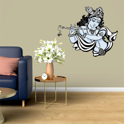 Divine Vibes Laddoo Gopal Krishna With Bansuri Wall Sticker