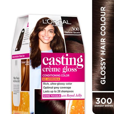 L'Oreal Paris Casting Creme Gloss Hair Color, 87.5 g + 72 ml 300 Darkest Brown