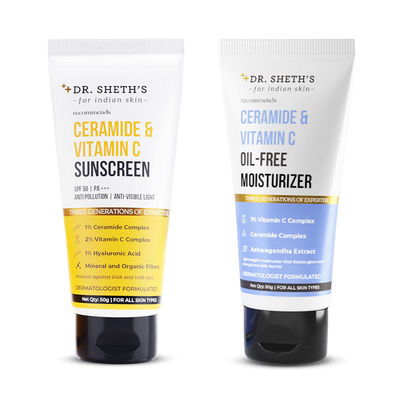 Dr. Sheth'S Ceramide & Vitamin C Sunscreen (50g) & Dr. Sheth'S Ceramide & Vitamin C Oil-Free Moisturizer (50g) Combo