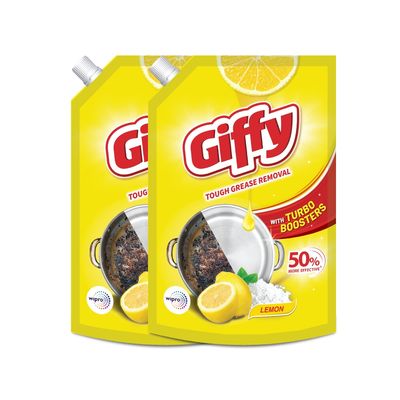 Giffy Liquid Dish Wash Gel With Active Salt and Lemon - 2X Faster Tough Grease Removal