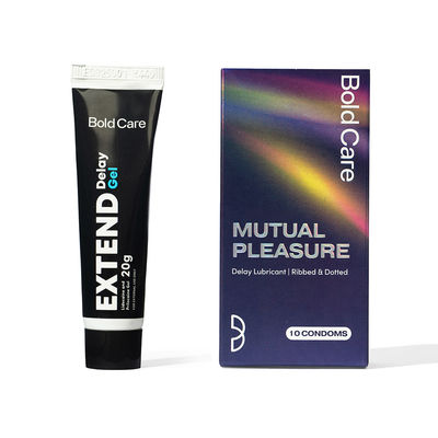 Bold Care 404 Mutual Pleasure Condoms For Men (Pack Of 10) (10pc) & Bold Care Extend Gel - Prilocaine & Lidocaine Gel For Longer Sex (20g) Combo