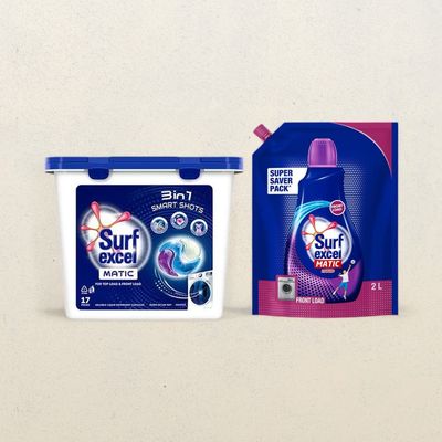 Surf Excel 3 In 1 Smart Shots(17pc) & Surf Excel Matic Front Load Liquid Detergent (2l) Combo