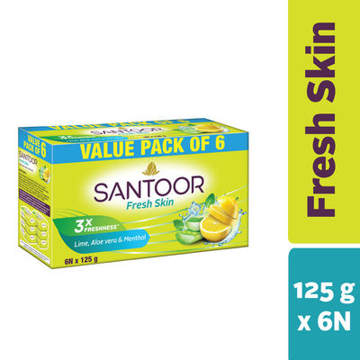 Santoor Fresh Skin Aloe Vera and Lime Bathing Soap With Anti-Aging Properties For All Skin Types