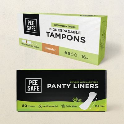 Pee Safe Tampon Regular(16pc) & Peesafe Pantyliners Aloevera Infused (50pc) Combo