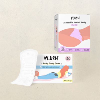 Plush Disposable Period Panty(5pc) & Plush 100% Pure Us Cotton Panty Liners(20pc) Combo