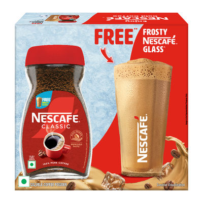 Nescafe Classic Instant Coffee with Free Frosty Glass / Red Mug