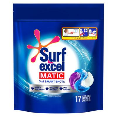 Surf Excel 3 in 1 Smart Shots | Pack of 17 for Front Load & Top Load Washing Machines|(17 U x 21 g)