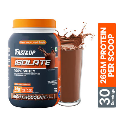 Fast&Up Whey Protein Isolate 26 g Protein + 6 g BCAA + 4.5 g Glutamine (Rich Chocolate Flavour - 30 Servings)