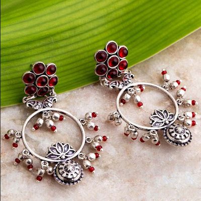 Voylla Abhira Floral Drop Style Hoop Earrings