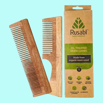 Rusabl Neem Comb | Fine and Wide Tooth