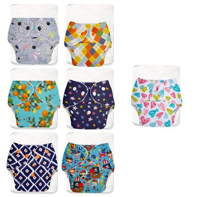 SuperBottoms Reusable Cloth Diaper Freesize Rash Free For Kids Shell 7 Pads Assorted 0-3 Yrs