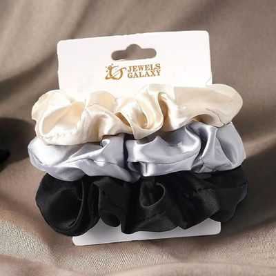 Jewels Galaxy Multicolor Regular-Use Satin Scrunchies (1 Pack 3 Pieces)