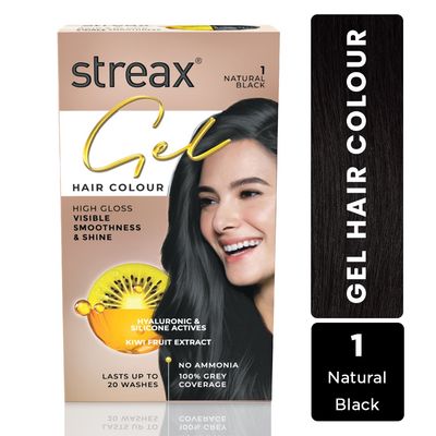 Streax Gel Hair Colour For Women, Natural Black 1 , |No Ammonia Hair Color|100% Grey Coverage