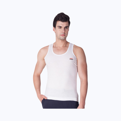 Lux Venus Men's Solid Cotton Vest | White - L
